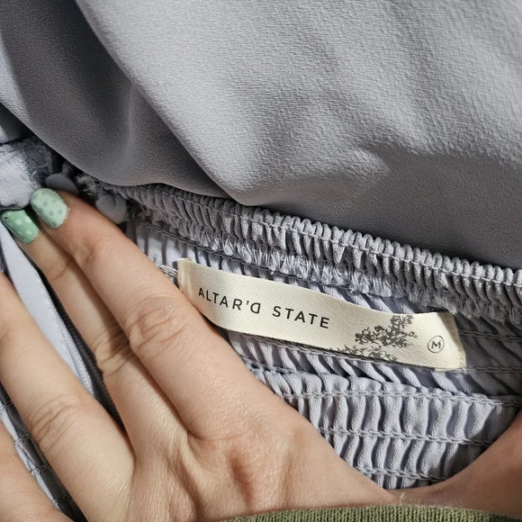 Altar'd State Light Blue Puff Sleeve Mini Romper - Picture 3 of 4